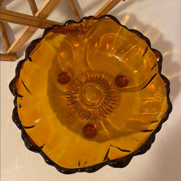 Vintage Amber Glass Footed Bowl - Picture 3 of 3